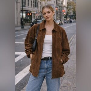 VINTAGE A.M.I 100% SUEDE LEATHER DARK EXPRESSO 90’S OVERSIZED FIT JACKET SIZE L
